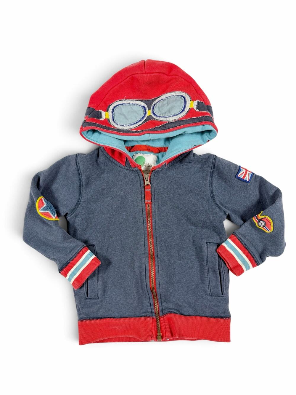 Mini Boden Kids Pilot Aviator Goggles Zip Hoodie Navy 2-3 Years